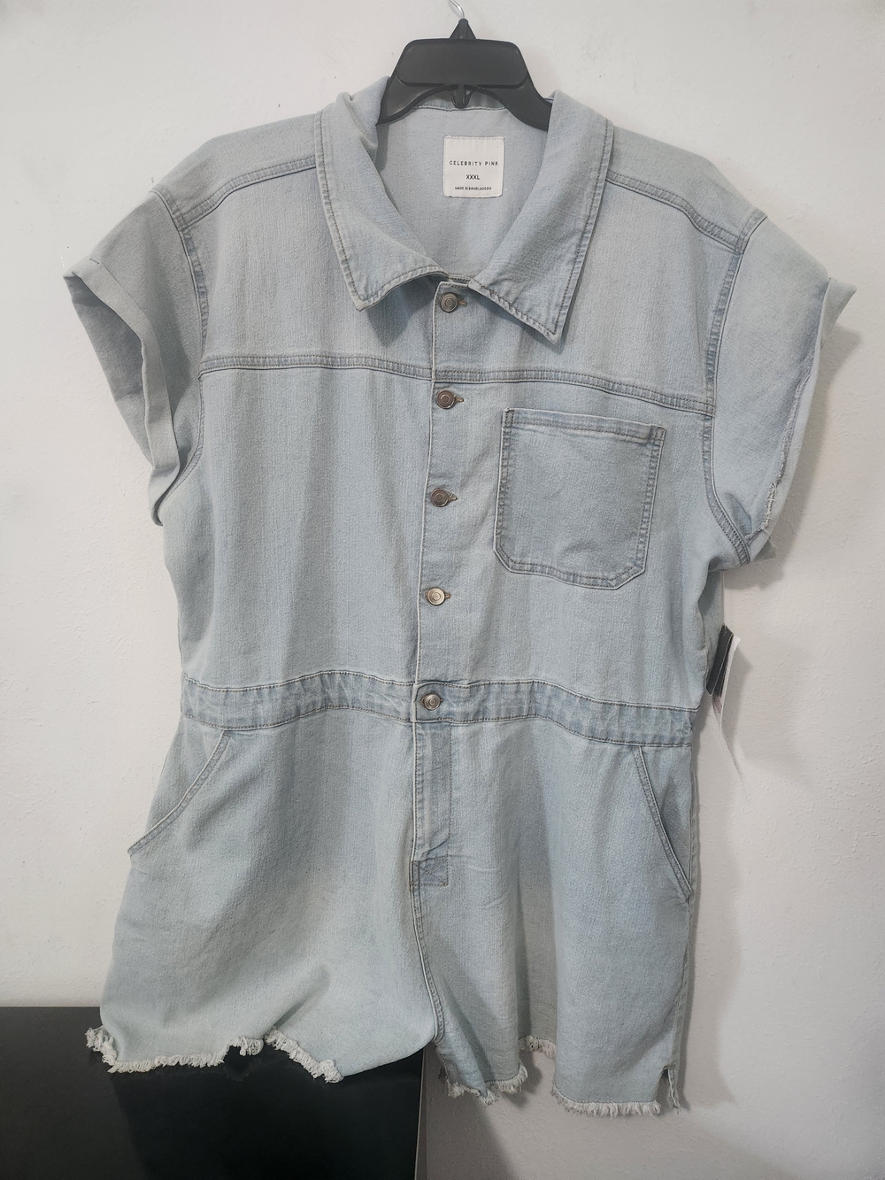 Celebrity Pink Light Blue Denim Button-Up Romper